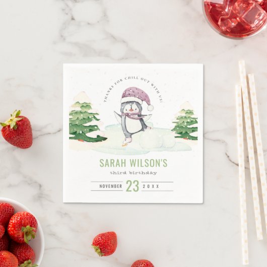 Niedliche Pastel Winter Pinguin Kinder jeden Alter Serviette (Beispiel)