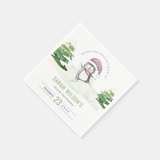 Niedliche Pastel Winter Pinguin Kinder jeden Alter Serviette (Ecke)