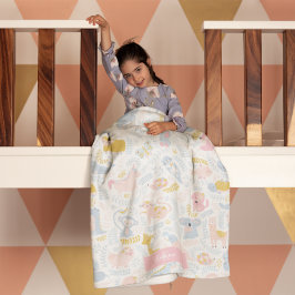 Niedliche Pastel Zoo Tier Mit Monogramm Girl Pink Fleecedecke
