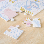 Niedliche Pastel Zoo Tier Mit Monogramm Girl Pink Puzzle (Seite)