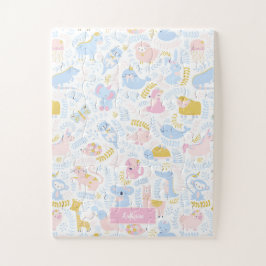 Niedliche Pastel Zoo Tier Mit Monogramm Girl Pink Puzzle
