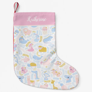 Niedliche Pastel Zoo Tiermuster Baby Girl Pink Kleiner Weihnachtsstrumpf