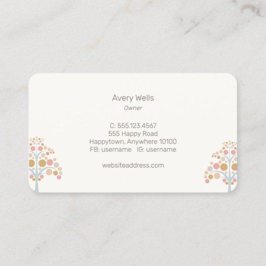 Niedliche Pastelbaum-Visitenkarte Visitenkarte (Rückseite)