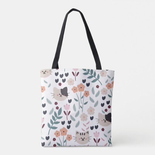 Niedliche Pastelfarben Aquarellblüte mit Katzen Tasche (Rückseite)
