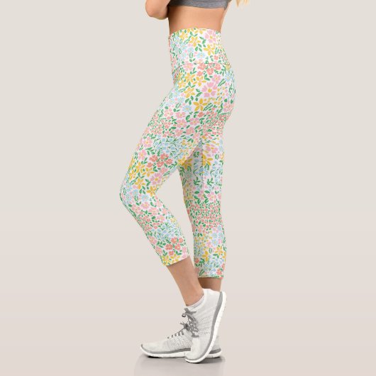 Niedliche Pastelgarten Blume Muster Capri Leggings (Links)