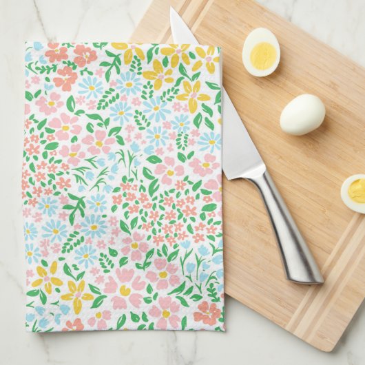 Niedliche Pastelgarten Blume Muster Geschirrtuch (Viertel Falte)