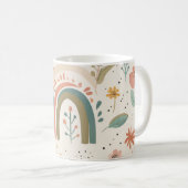 Niedliche Pastell Aquamarine Boho Blume und Regenb Kaffeetasse (VorderseiteRechts)