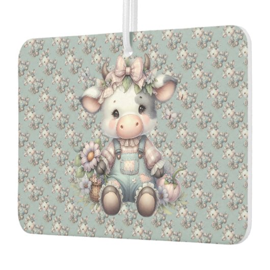Niedliche Pastell Babykuh in Overalls mit Blume Autolufterfrischer (Links)