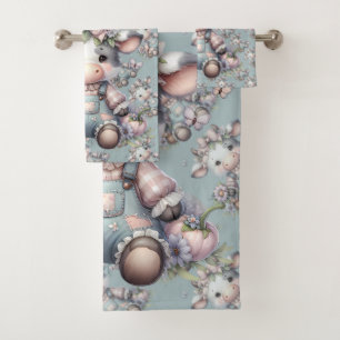 Niedliche Pastell Babykuh in Overalls mit Blume Badhandtuch Set