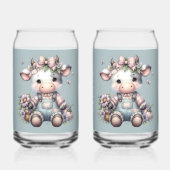 Niedliche Pastell Babykuh in Overalls mit Blume Dosenglas (Rückseite)