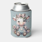 Niedliche Pastell Babykuh in Overalls mit Blume Dosenkühler (Kanne Rückseite)