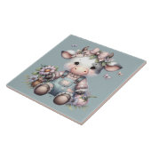 Niedliche Pastell Babykuh in Overalls mit Blume Fliese (Seite)