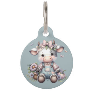 Niedliche Pastell Babykuh in Overalls mit Blume Haustiermarke