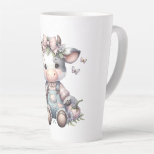 Niedliche Pastell Babykuh in Overalls mit Blume Milchtasse