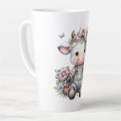 Niedliche Pastell Babykuh in Overalls mit Blume Milchtasse (Linke Ecke)