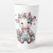 Niedliche Pastell Babykuh in Overalls mit Blume Milchtasse (Vorderseite)