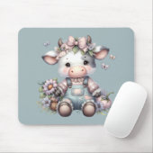 Niedliche Pastell Babykuh in Overalls mit Blume Mousepad (Mit Mouse)