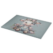 Niedliche Pastell Babykuh in Overalls mit Blume Schneidebrett (Ecke)