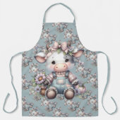 Niedliche Pastell Babykuh in Overalls mit Blume Schürze (Vorderseite)