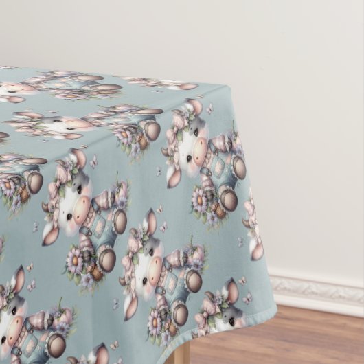 Niedliche Pastell Babykuh in Overalls mit Blume Tischdecke (Beispiel)