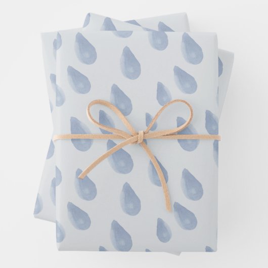 Niedliche Pastell Blau & Creme Raindrop Wasserfarb Geschenkpapier Set (Beispiel)