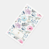 Niedliche Pastell Blue Watercolor-Blume Monogramm Serviette (Ecke)