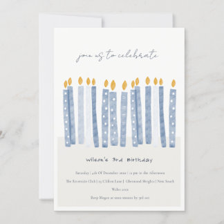 Niedliche Pastell Blue Watercolor Geburtstagskanda Einladung