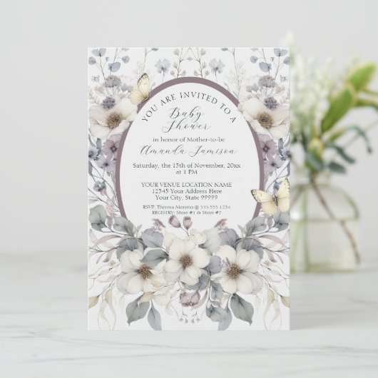 Niedliche Pastell-Blume Butterfly Lavender Yellow  Einladung (Stehend Vorderseite)