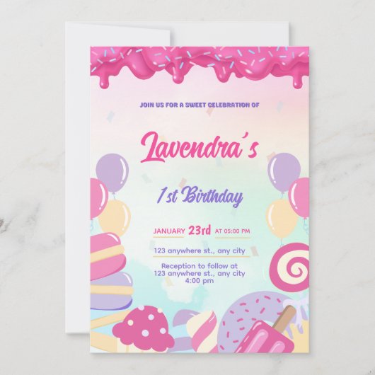 Niedliche Pastell Candy Birthday Invivation Card Einladung (Vorderseite)