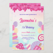 Niedliche Pastell Candy Birthday Invivation Card Einladung (Vorne/Hinten)
