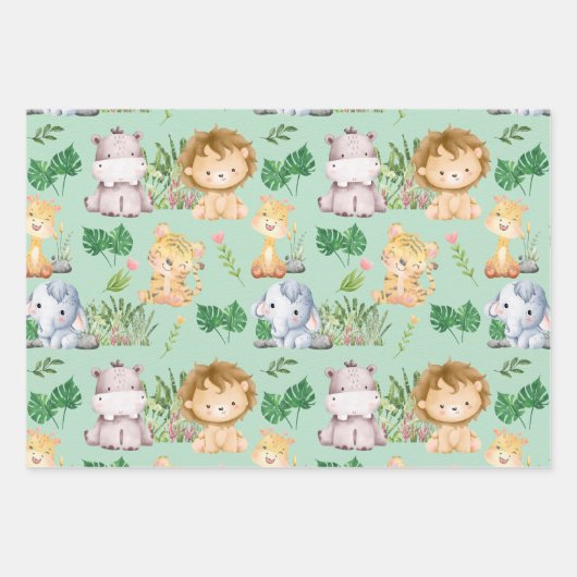 Niedliche Pastell Color Safari Geschenkpapier Set (Vorderseite 2)