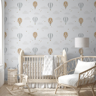 Niedliche Pastell Hot Air Ballon in Clouds Boho Ki Tapete