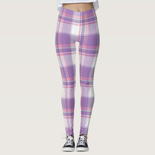 Niedliche Pastell Kariert Print Leggings (Vorderseite)
