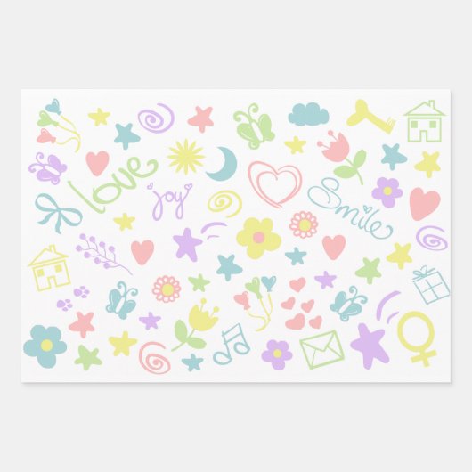 Niedliche Pastell-Liebe Lächeln Polka Dot Streifen Geschenkpapier Set (Vorderseite)