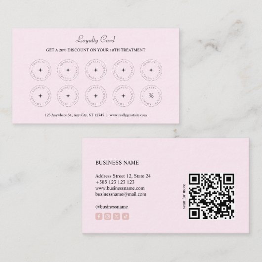 Niedliche Pastell Pink QR Code Treuekarte (Vorne/Hinten)