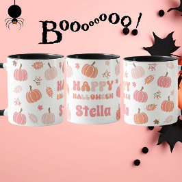 Niedliche Pastell Pink und Peach Pumpkin Halloween Tasse