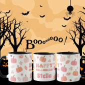 Niedliche Pastell Pink und Peach Pumpkin Halloween Tasse