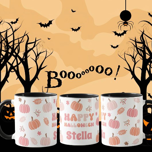 Niedliche Pastell Pink und Peach Pumpkin Halloween Tasse