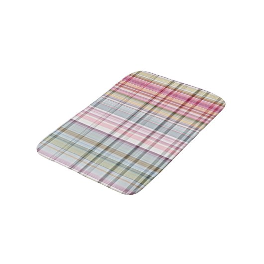 Niedliche Pastell Rosa Blauer Retro Tartan Kariert Badematte (Schrägansicht)