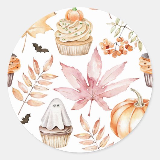 Niedliche Pastell Spooky Cupcakes Pattern Hallowee Runder Aufkleber (Vorderseite)