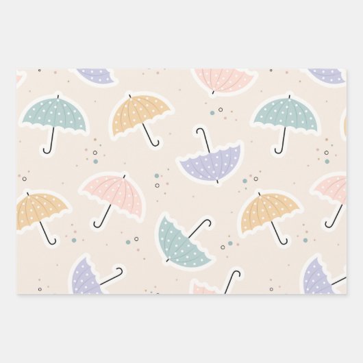Niedliche Pastell Umbrella Pattern Geschenkpapier Set (Vorderseite 3)
