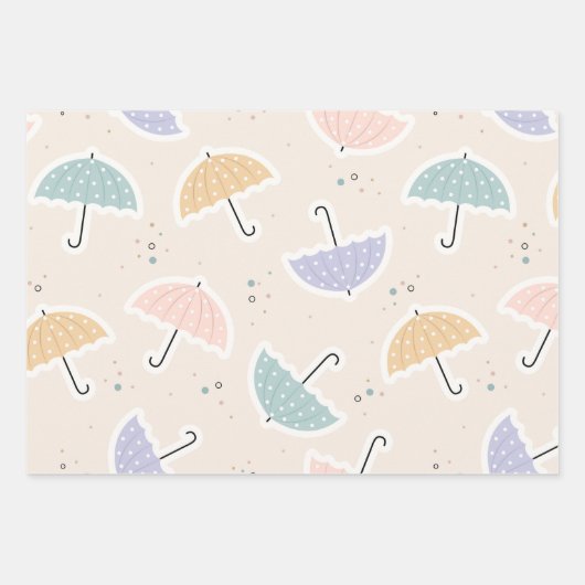Niedliche Pastell Umbrella Pattern Geschenkpapier Set (Vorderseite 2)
