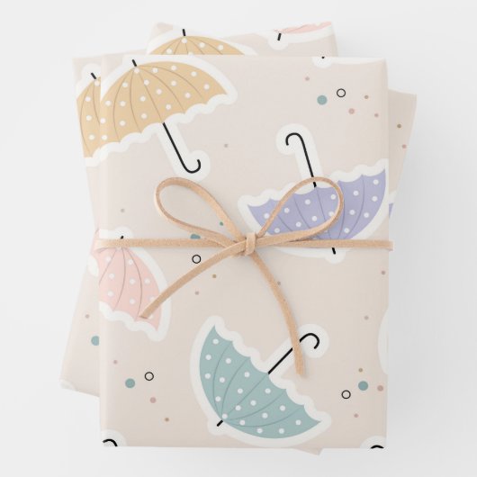 Niedliche Pastell Umbrella Pattern Geschenkpapier Set (Beispiel)