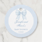 Niedliche pastellblaue Bogen Babydusche Danke Geschenkanhänger (Rückseite)