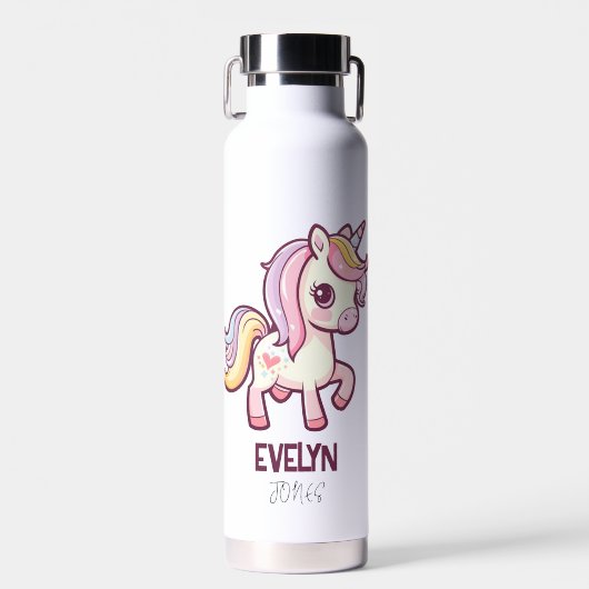 Niedliche Pastelle Einhorn mit Kindernamen Trinkflasche (Vorne)