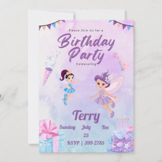 Niedliche Pastelle Fairies Girls Geburtstagsparty Einladung