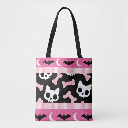 Niedliche Pastelle Goth Halloween Katze & Bat Tasche (Vorderseite)