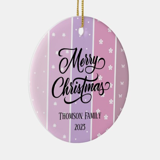 Niedliche Pastellfarbe Familienname Weihnachten Keramik Ornament (Rechts)