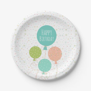 Niedliche Pastellfarben Balloons Glückwunsch zum G Pappteller