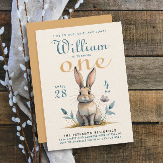 Niedliche Pastellfarben Bunny First Birthday Einladung